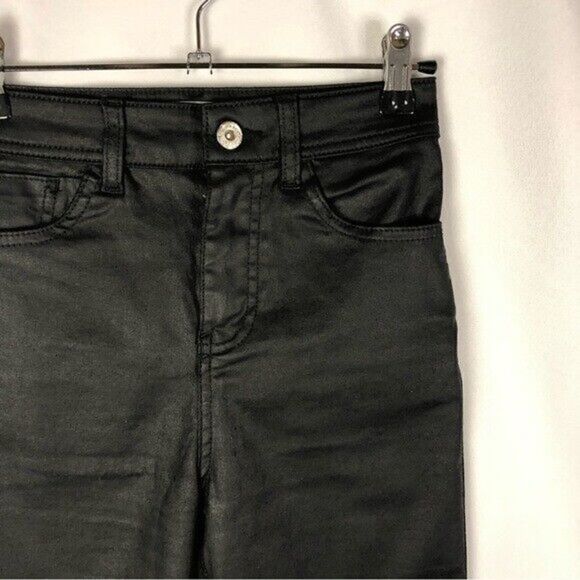 Zara Black High Rise Straight Leg Coated Jeans 2 - Picture 3 of 3